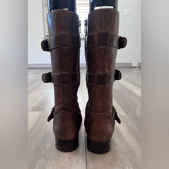 STAR LING Taupe Leather Zip Up Mid Calf Boots W Buckle Accent - Picture 3 of 7